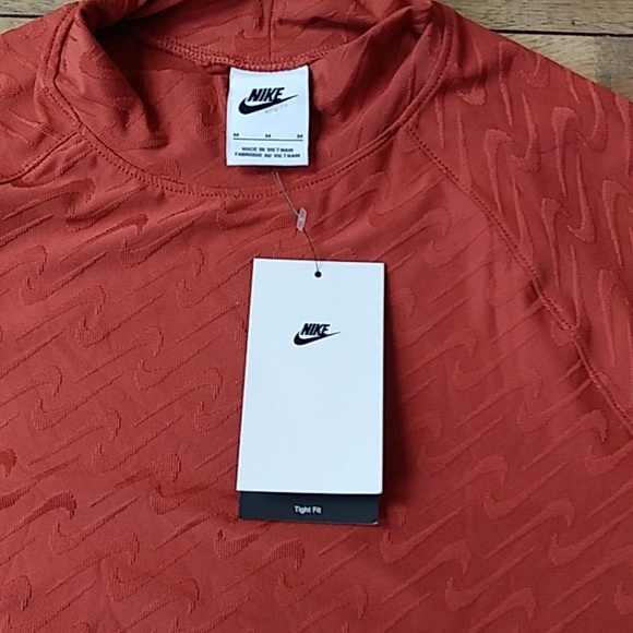 NWT Women's Nike Logo Print Mock-neck long Sleeve Top In Terracota. Size M - Picture 5 of 17
